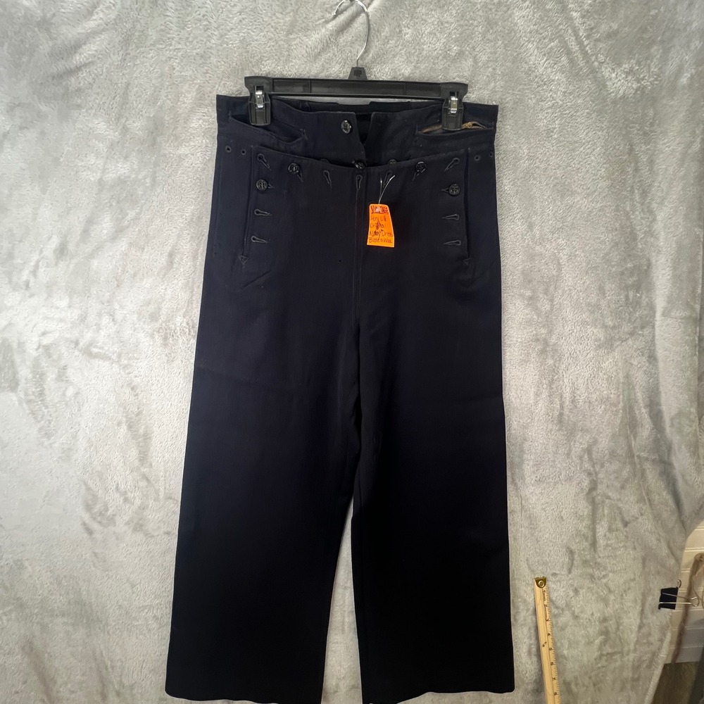 Vintage US Navy Wool Dress Blue 13 Button Sailor Trousers Wide Leg Navy Blue 30W